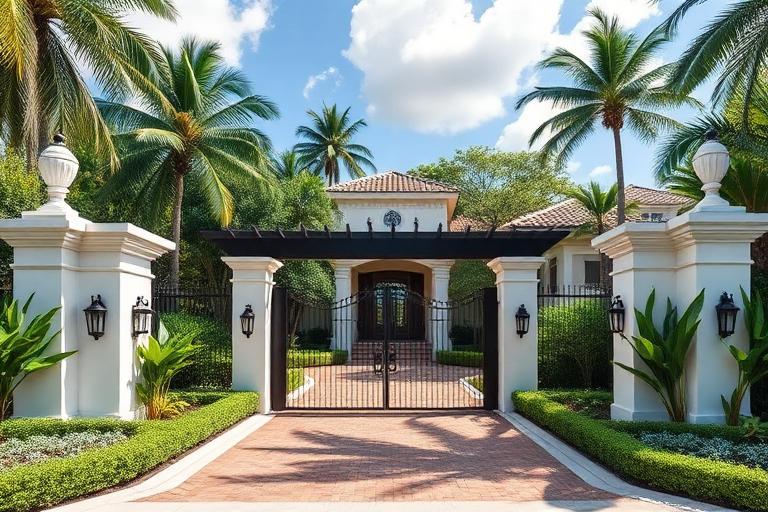Mansão à beira-mar em Gables Estates na Baía de Biscayne em Coral Gables com doca privada para iate e paisagismo exuberante